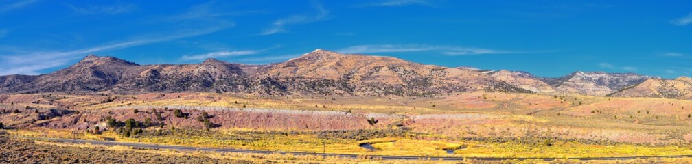 Panorama views of mountains, desert and landscape around Price Canyon Utah from Highway 6 and 191, by the Manti La Sal National Forest in the United States of America. USA.