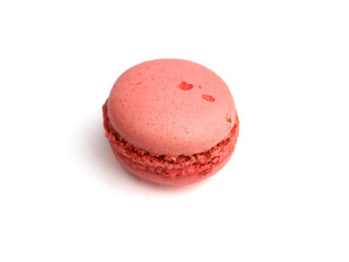 Red Fench macaron (macaroon) cake,  delicious sweet dessert on white background, lovely food  concept.