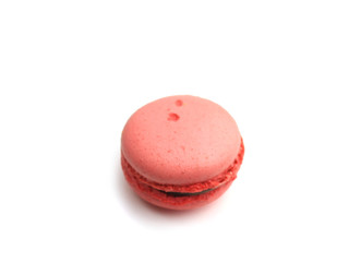 Red French macarons (macaroons) cake,  delicious sweet dessert on white background, lovely food  concept.