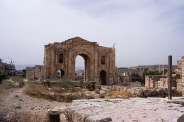 2nd century Arch of Hadrian in the ancient roman city of Gerasa in Jerash, Jordan.