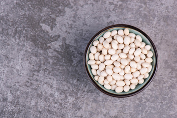 White beans in a bowl on a structured grey background