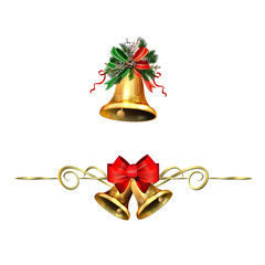 Christmas decorations with fir tree golden jingle bells