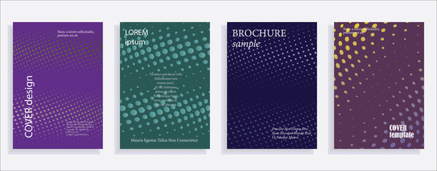 Obraz premium Minimalistic cover design templates. Set of layouts for covers of books, albums, notebooks, reports, magazines. Line halftone gradient effect, flat modern abstract design. Geometric mock-up texture.
