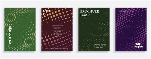 Minimalistic cover design templates. Set of layouts for covers of books, albums, notebooks, reports, magazines. Line halftone gradient effect, flat modern abstract design. Geometric mock-up texture.