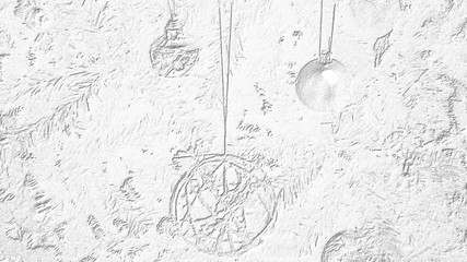White and gray background on a Christmas theme. Christmas tree with toys and decorations