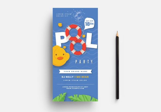 Pool Party Card Layout with Rubber Ducky Illustration