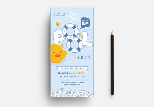 Pool Party Card Layout with Rubber Ducky Illustration