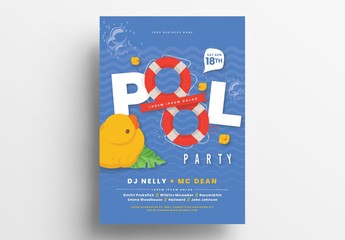 Pool Party Poster Layout with Rubber Ducky Illustration