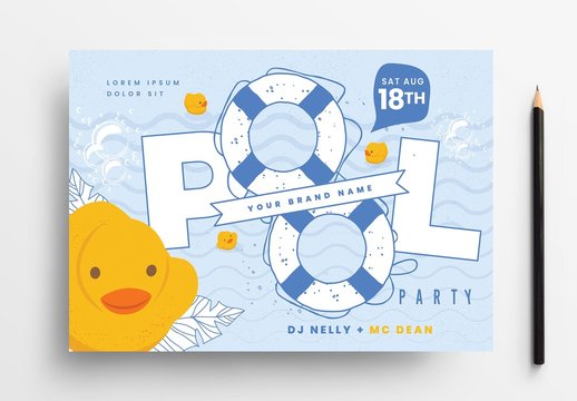 Pool Party Flyer Layout with Rubber Ducky Illustration