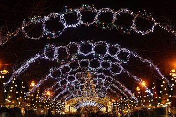 Decoration of Lviv Christmas market 2020 at night