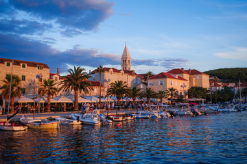 Supetar, Croatia: July 24th 2018: Seafront view on town Supetar on Brac island Croatia © borongich