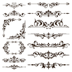 Ornamental design lace borders and corners Vector set art deco floral ornaments elements