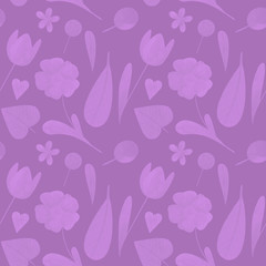 seamless pattern with cute watercolor illustration of stylized flowers.