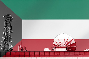 3D illustration Telecommunications in countries with the flag of Kuwait