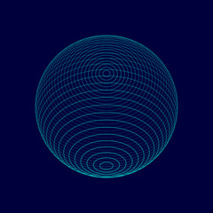 Sphere with lines and points. Wireframe background. 3d rendering.