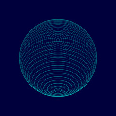 Sphere with lines and points. Wireframe background. 3d rendering.