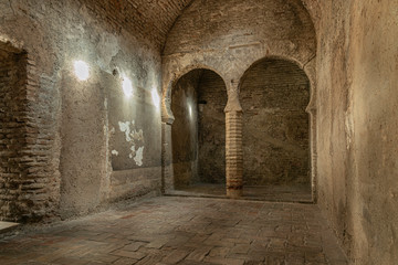 El Banuelo, Arabic old public baths in Granada, Spain. The ruins of the Arab baths of Grenade near the Alhambra