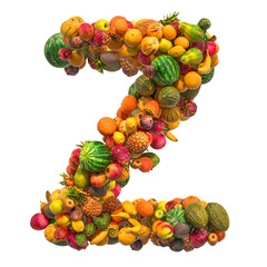 Letter Z, fruit font. 3D rendering
