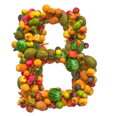 Letter B, fruit font. 3D rendering
