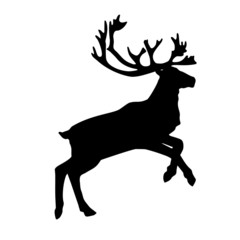 Running reindeer or caribou  icon. Silhouette of Santa Claus's reindeer. Vector Illustration