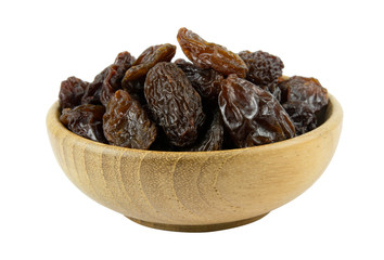 Raisins bolw wood isolated on white background with clipping path .