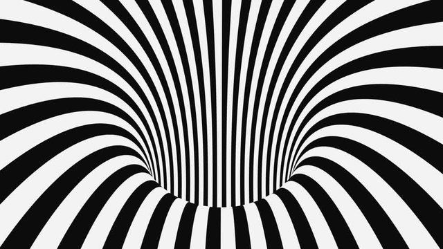 Black and white psychedelic optical illusion. Abstract hypnotic animated background. Spiral geometric looping monochrome wallpaper