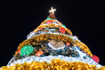 Bokeh background LED lights christmas tree