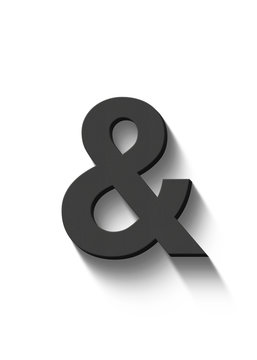 ampersand and sign in black on white background 3d