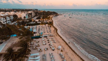 Sunset in Playa del Carmen aerial view