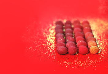Festive background for Chinese New Year, Lychee gradient on a red background.