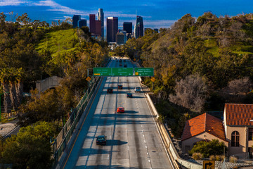 JANUARY 20, 2019, LOS ANGELES, CA, USA - Pasadena Freeway  (Arroyo Seco Parkway) CA 110 leads to...