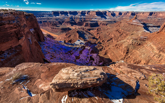 FEBRUARY 16, 2019 - CANYONLANDS NATIONAL PARK, MOAB, UTAH - Panoramic View of Dead Horse State Park, Canyonlands National Park, Utah outside of Moab - Powered by Adobe
