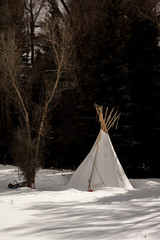 FEBRUARY 14, 2019 - MONTROSE/TELLURIDE COLORADO AREA - White Indian Tepee in Snow - Colorado © spiritofamerica