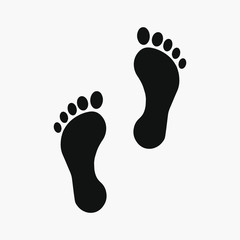 Human feet black silhouette on white background. Foot print with toes symbol icon