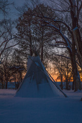 FEBRUARY 14, 2019 - MONTROSE/TELLURIDE COLORADO AREA - White Indian Tepee in Snow - Colorado