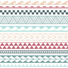 Vector ethnic seamless pattern in maori style pastel colors. Geometric border with decorative ethnic elements. Design for home decor, wrapping paper, fabric, carpet, textile, cover