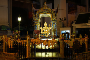 Bangkok,Thailand-December 8, 2019: Hindu God Brahma Statue before the dawn in Bangkok