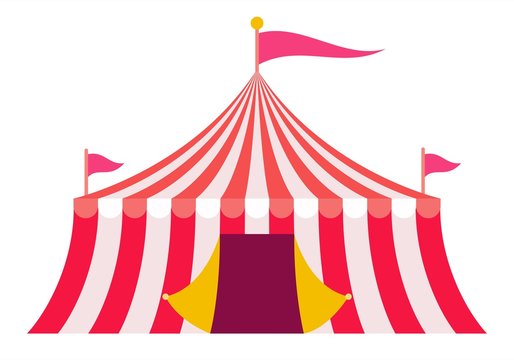 Red striped circus tent vector icon flat isolated
