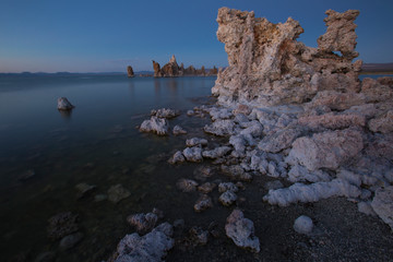 Mono Lake with tufa rock formations after sunset