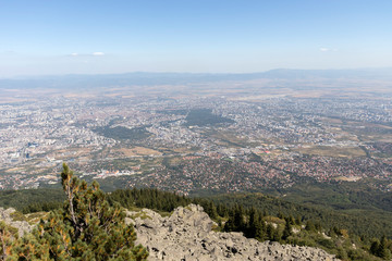 View of city of Sofia from Kamen Del Peak at Vitosha Mountain