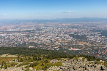 View of city of Sofia from Kamen Del Peak at Vitosha Mountain