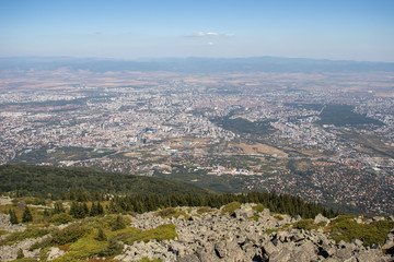 View of city of Sofia from Kamen Del Peak at Vitosha Mountain