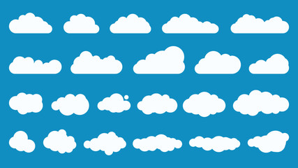 Cloud. Abstract white cloudy set isolated on a blue background. Vector illustration template for flight advertising, app, web, banner, UI, animation design. Cloud, great design for any purpose. Eps 10