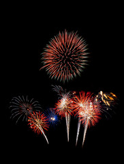 Colorful fireworks explosion in the night sky.