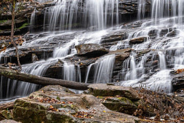 Pearsons Waterfall detailed view after heavy rainfall near Saluda in North Carolina, United States.