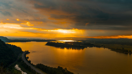 MAY 25, 2019, COLUMBIA RIVER GORGE, OREGON, USA East of Portland Oregon, sunset on the Columbia River Gorge