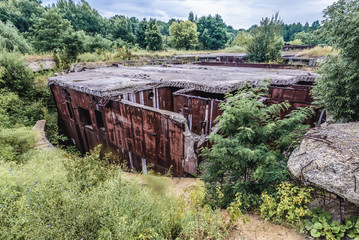 Oliscani, Moldova - July 15, 2019: Exterior view of abandoned and unfinished bunker from Soviet era...