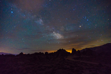 Milky way over the alabama hills and mount whitney, California
