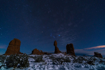Arches national park during winter night, Utah