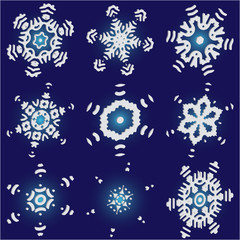 Set of christmas 3d snowflakes on blue background.